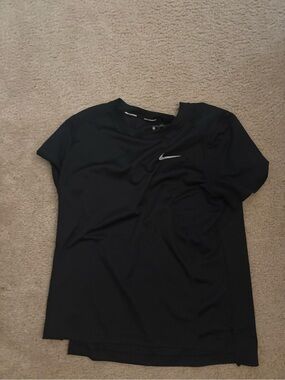 Nike Women’s Black Short Sleeve Dri-FIT Tee with Silver Swoosh